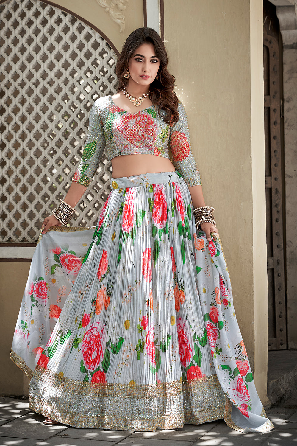 Crush Designer Lehenga Choli In Grey nandikasarees