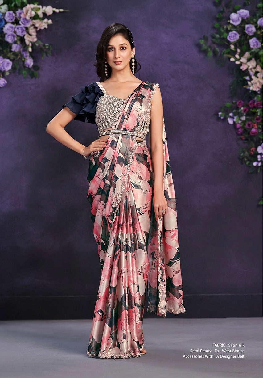 Pink party wear saree best sale