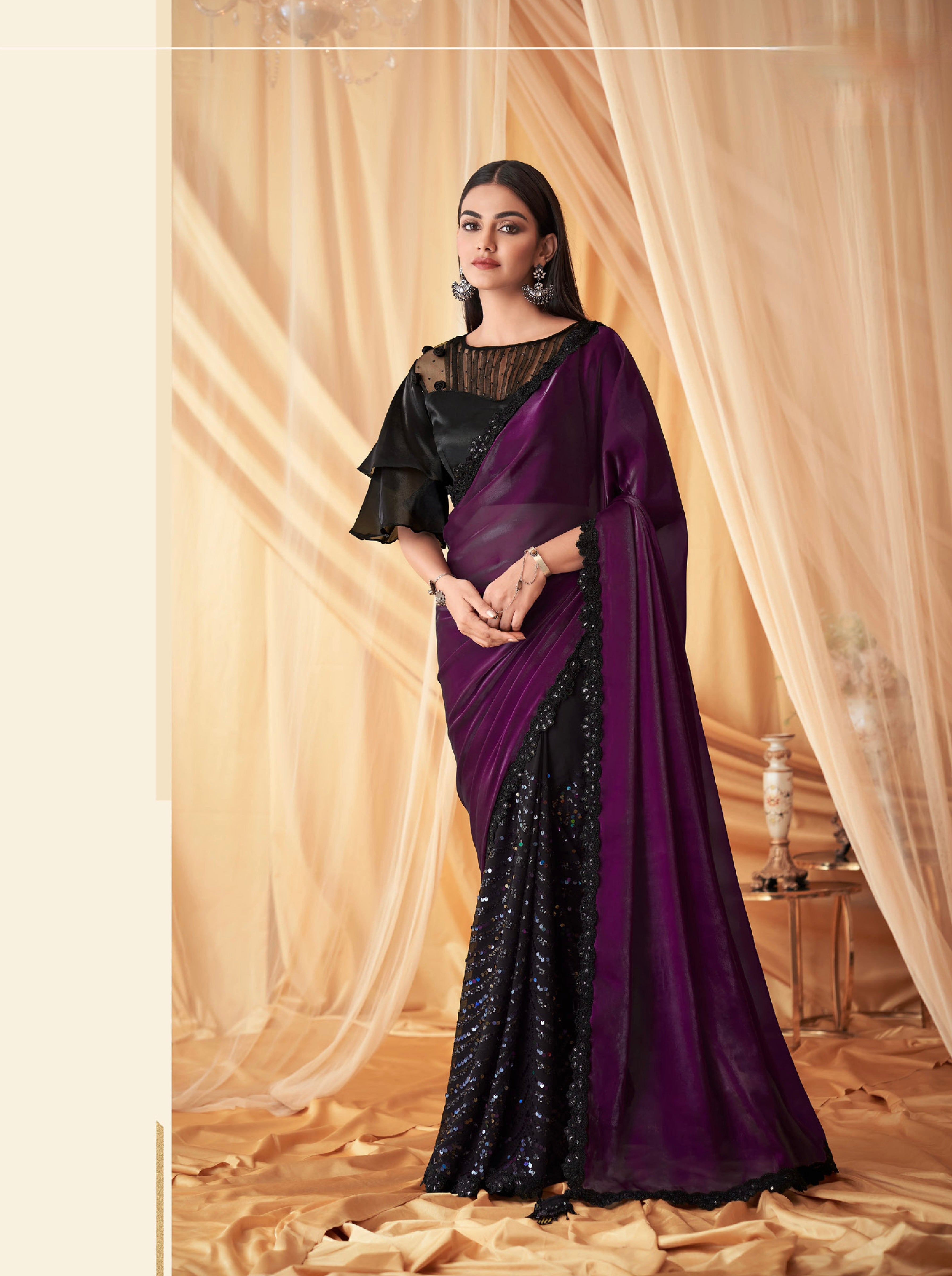 Plum purple Silk Saree With Banglori silk Blouse