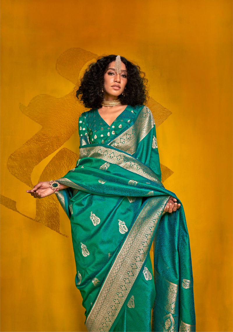 Stunning Green Zari Weaving Silk Saree