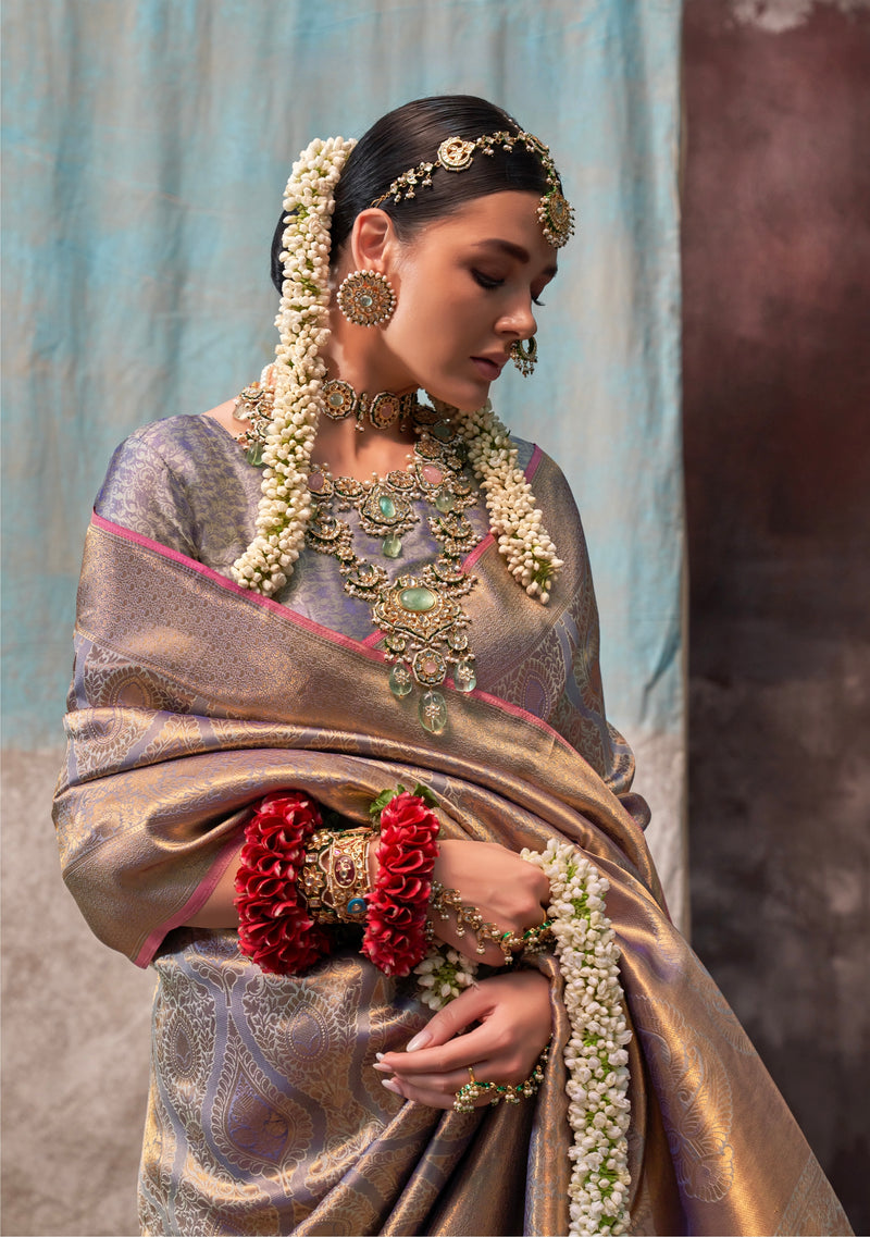 Grey Colour Weaved Silk Saree