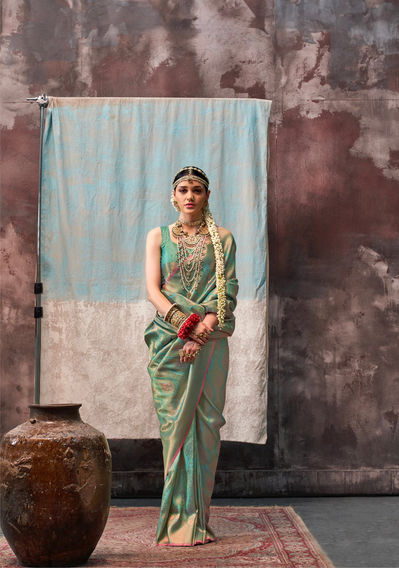 Green Colour Weaved Silk Saree