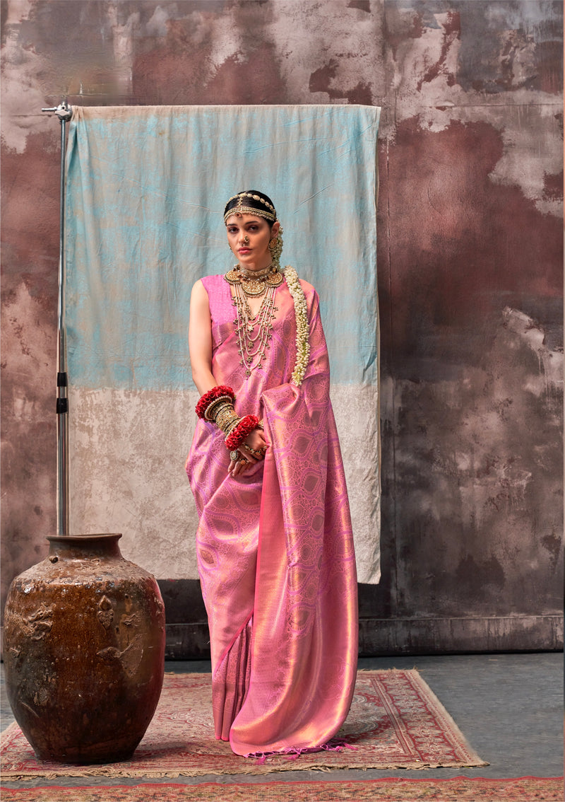 Pink Colour Weaved Silk Saree