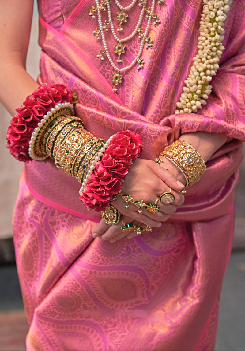 Pink Colour Weaved Silk Saree