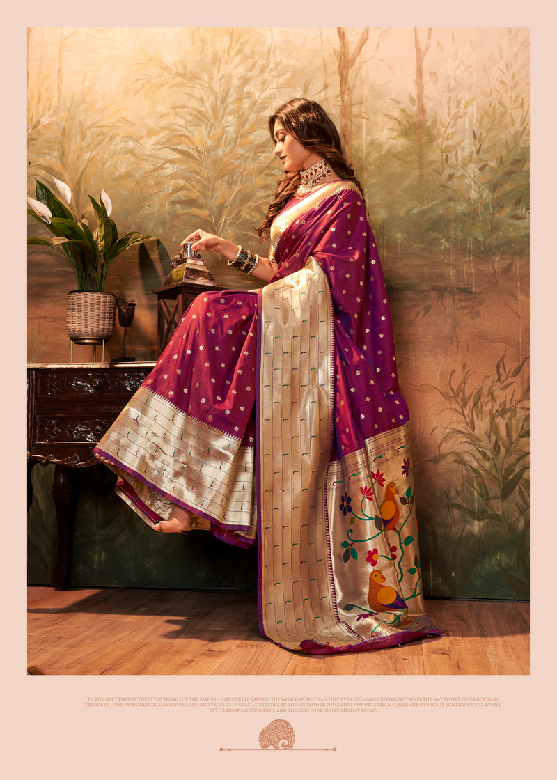 Purple Colour Pure Paithani Silk Saree