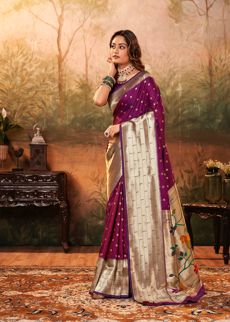 Purple Colour Pure Paithani Silk Saree