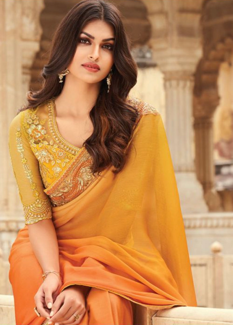 Orange Ombre Designer saree