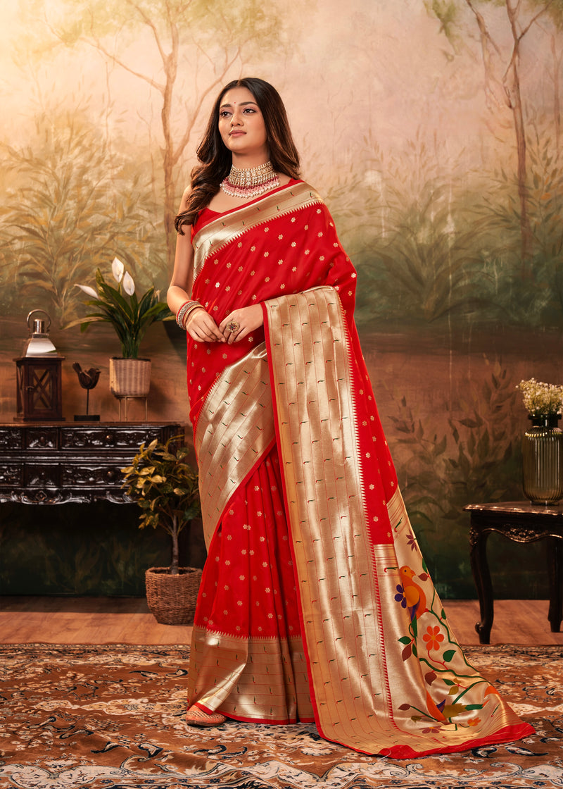 Red Colour Pure Paithani Silk Saree