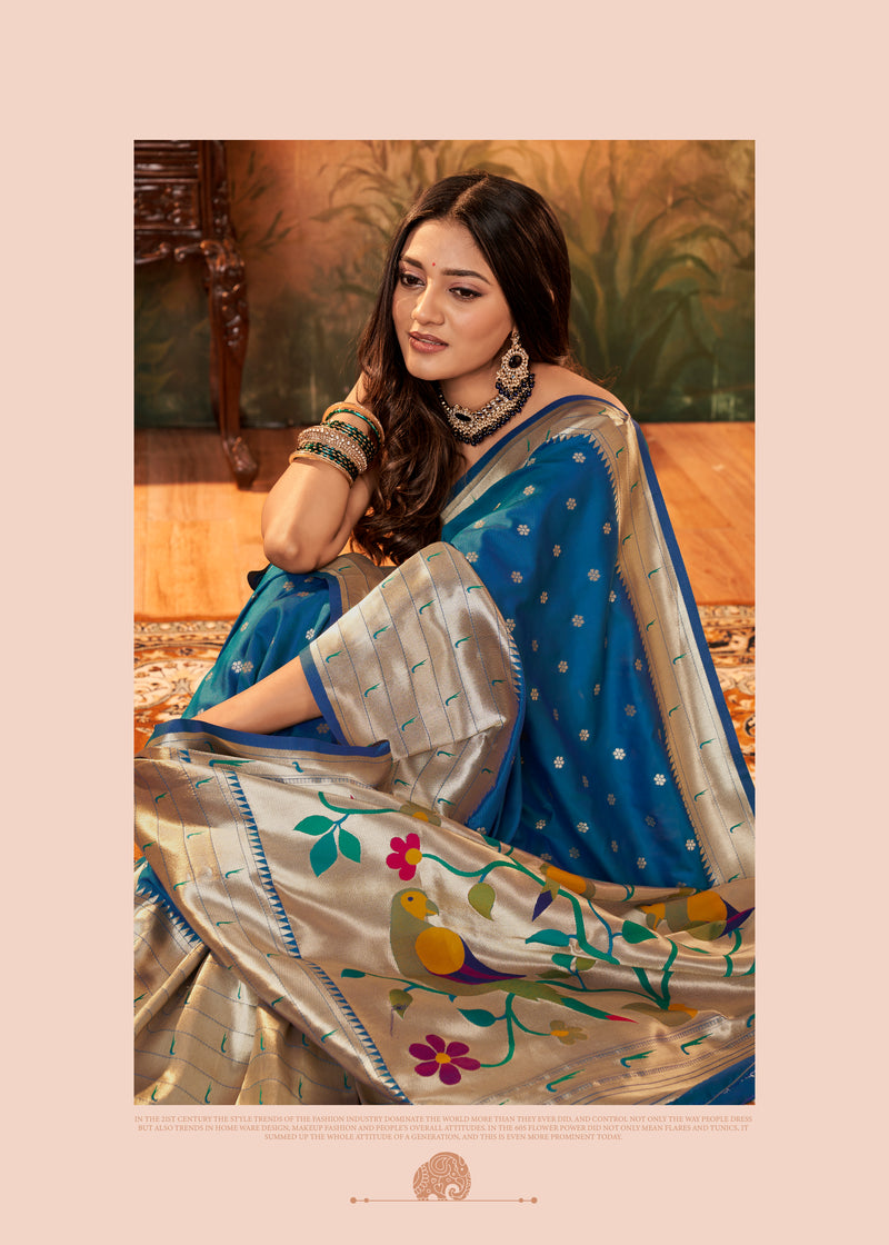 Teal Colour Pure Paithani Silk Saree