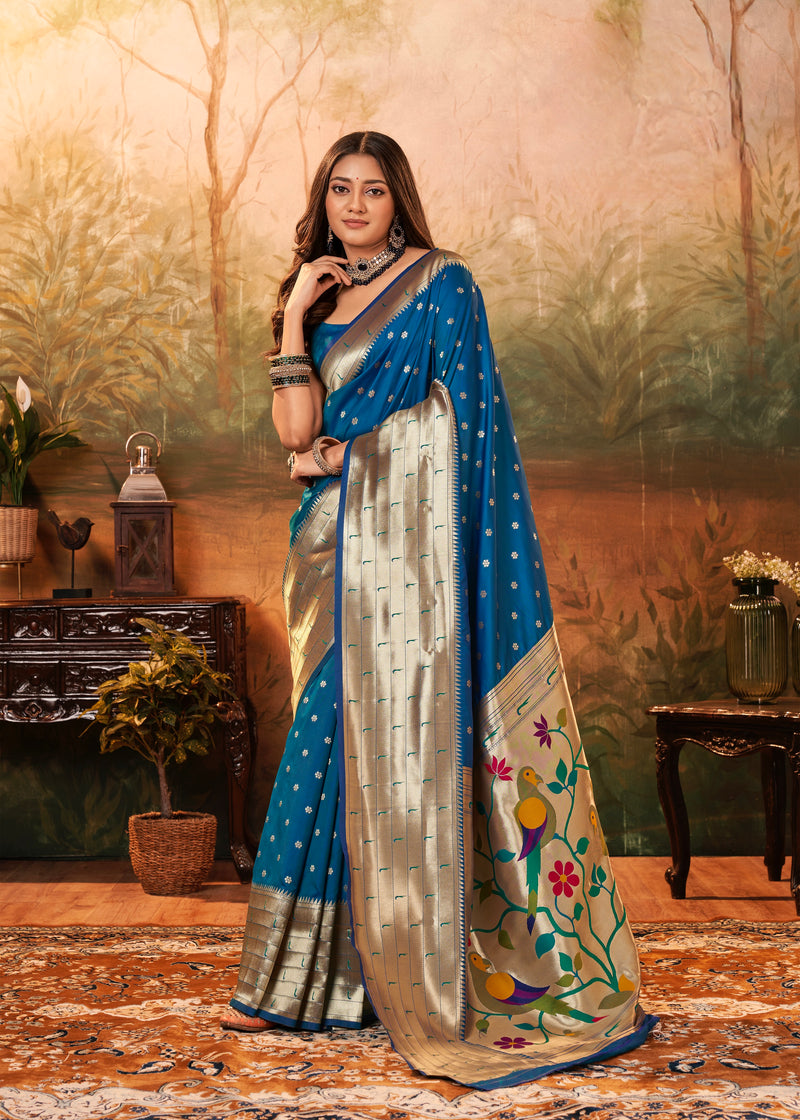 Teal Colour Pure Paithani Silk Saree