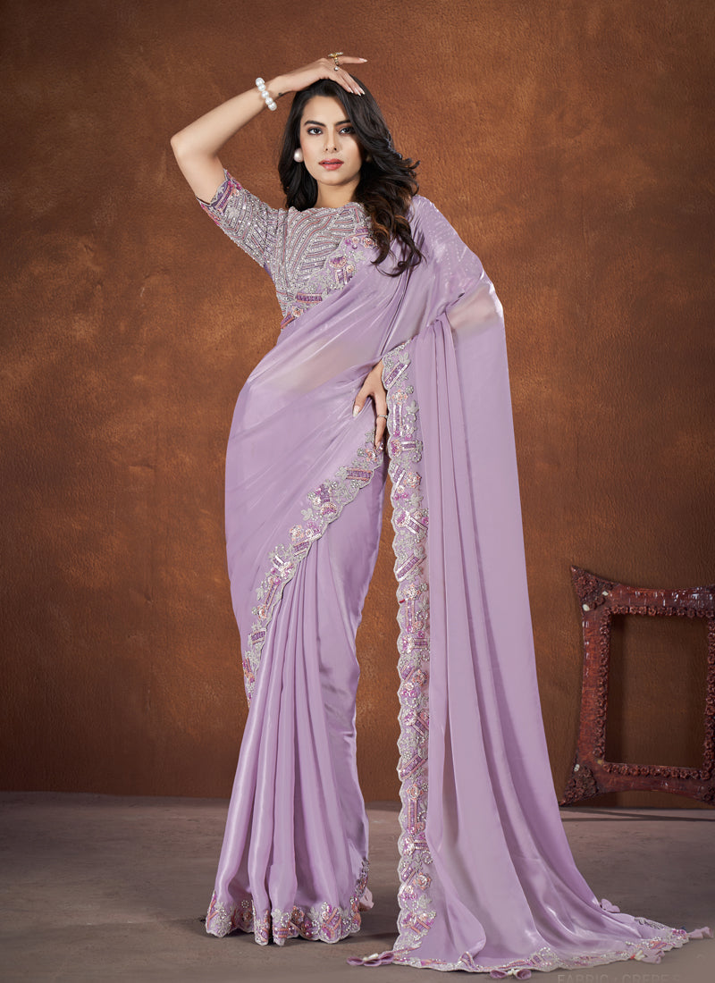 Satin Silk Saree With Stitched Blouse