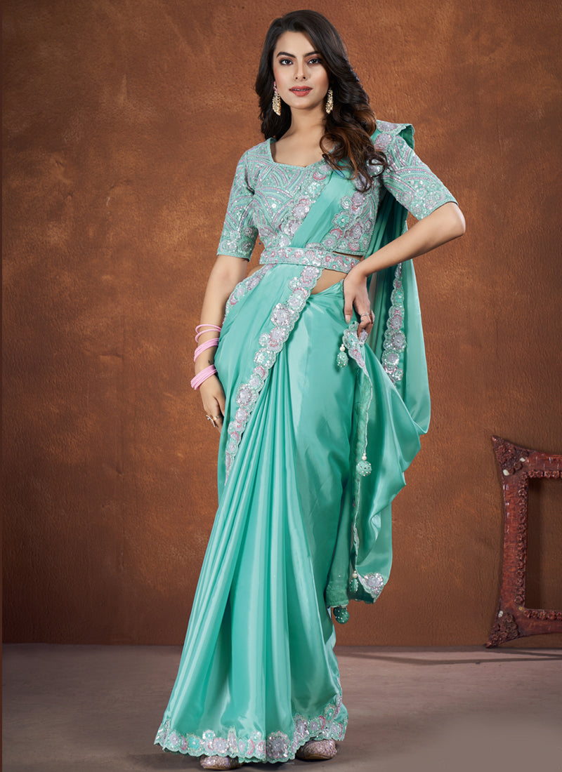 Satin Silk Saree With Stitched Blouse