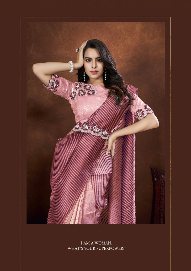 Crepe Satin Silk Saree With Stitched Blouse