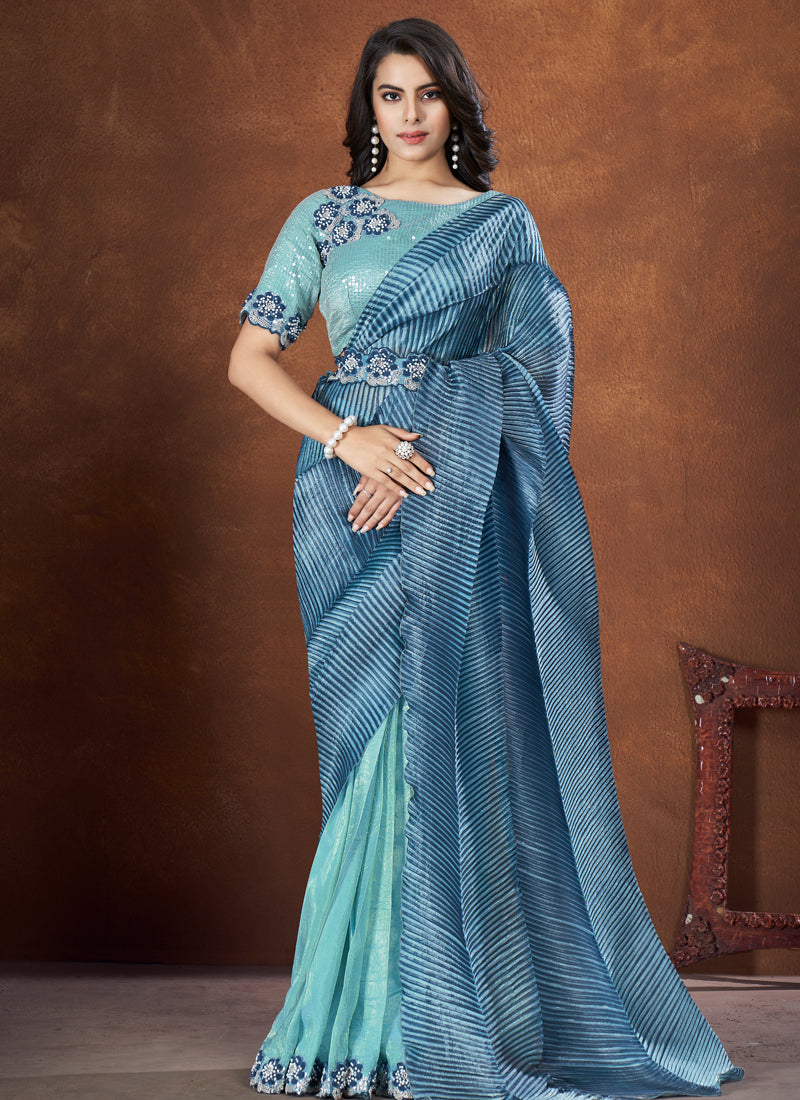 Crepe Satin Silk Saree With Stitched Blouse