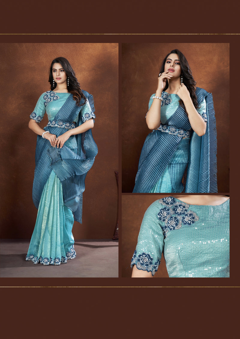 Crepe Satin Silk Saree With Stitched Blouse