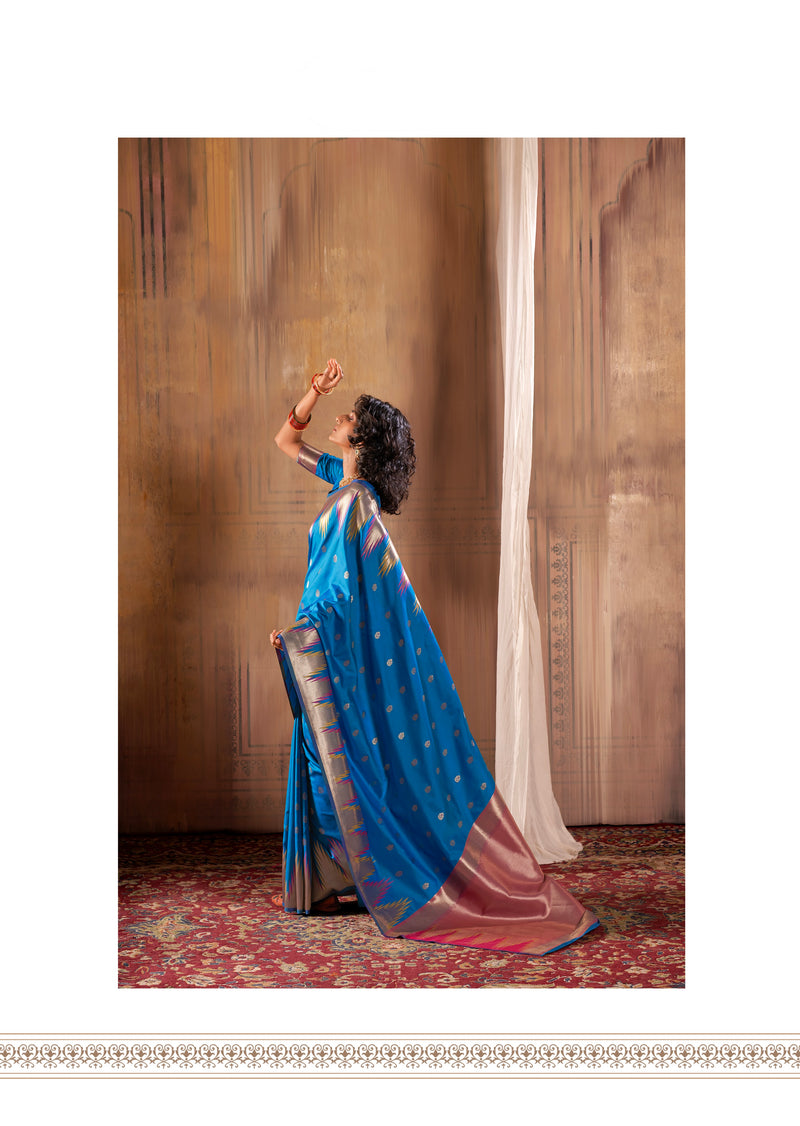 Lovely Blue Zari Work Woven Silk Saree