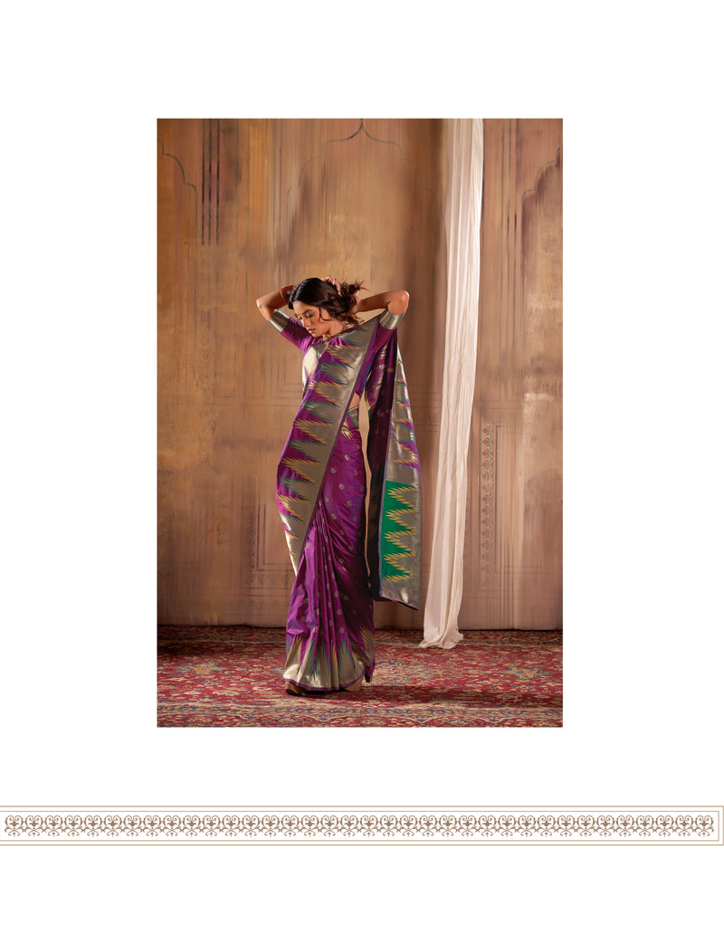 Purple Colour Zari Work Woven Silk Saree