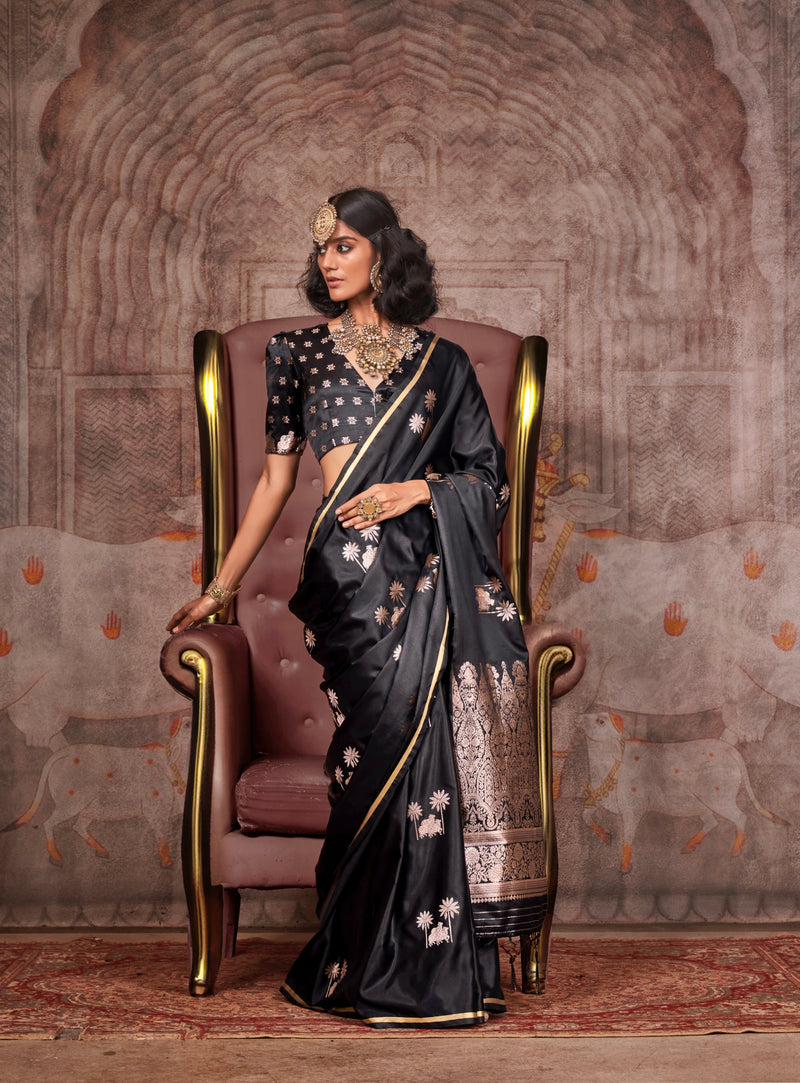 Elegant Handloom Pure Satin Silk Saree