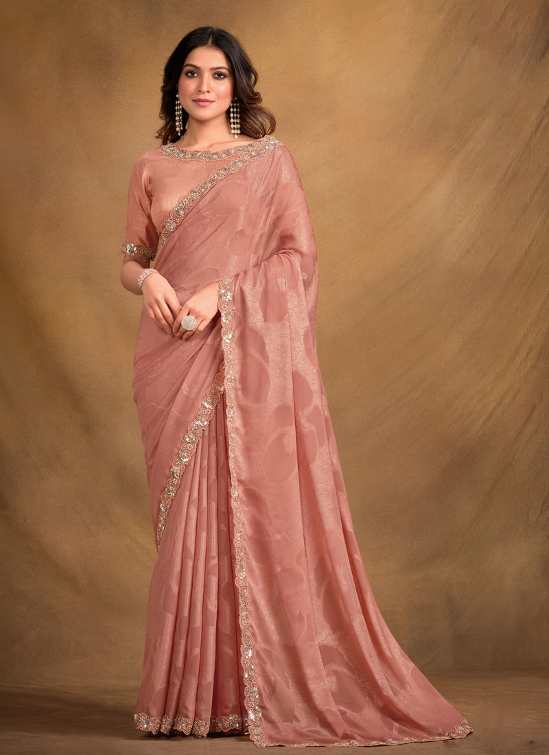 Georgette Dusty Mauve Weaved Light Weight Saree