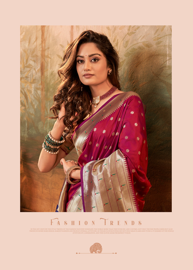 Maroon Colour Pure Paithani Silk Saree