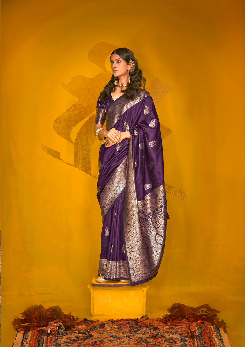 Stunning Plum Zari Weaving Silk Saree