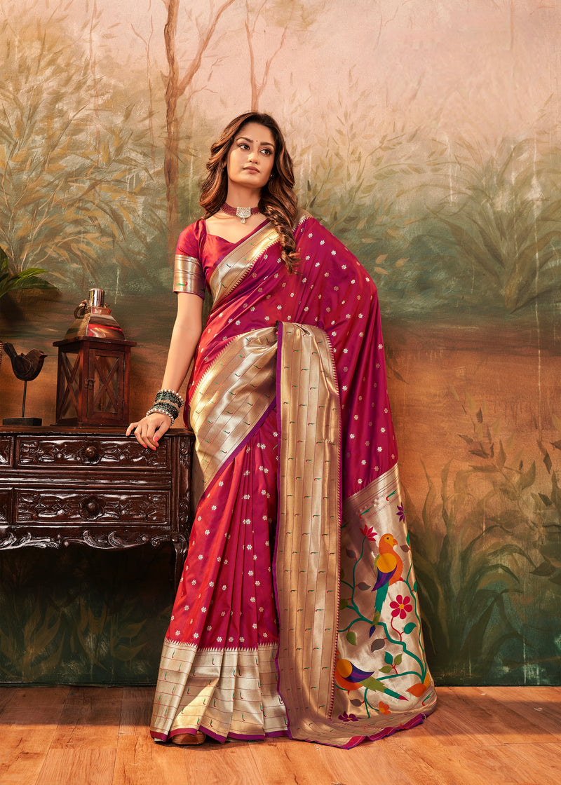 Maroon Colour Pure Paithani Silk Saree