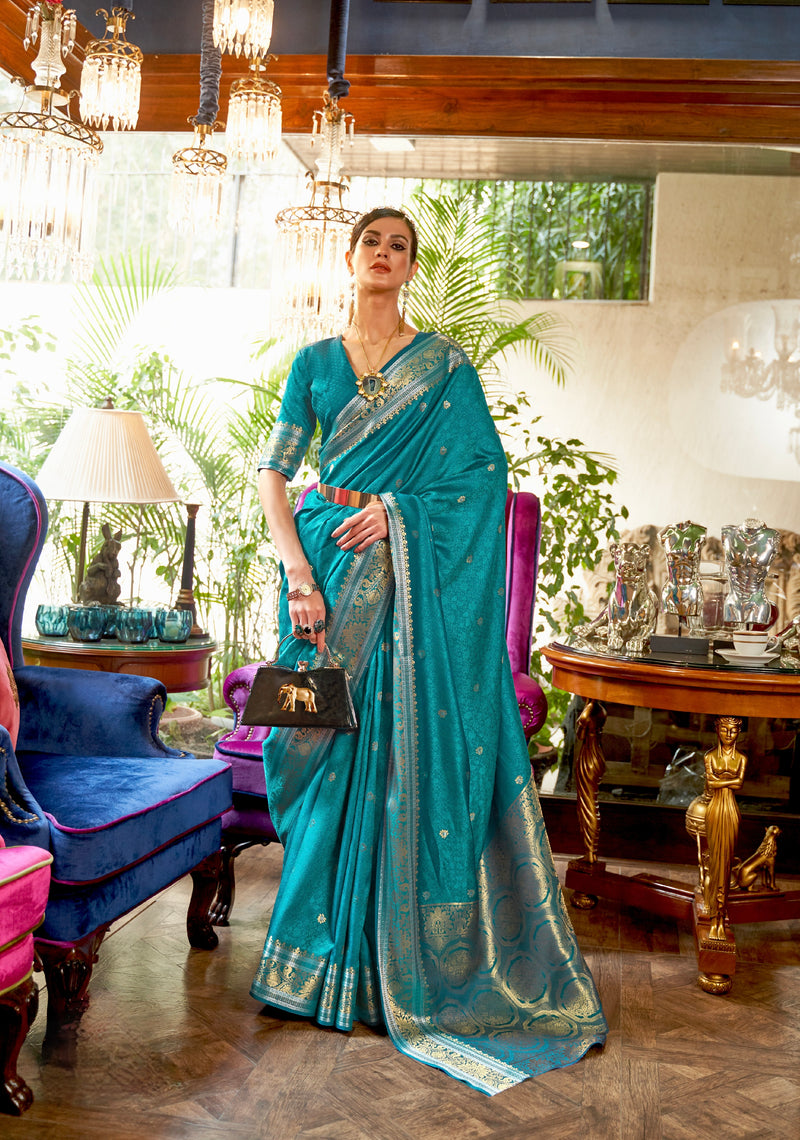 Teal colour Kanchipuram Silk Saree