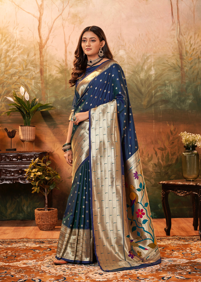 Blue Colour Pure Paithani Silk Saree