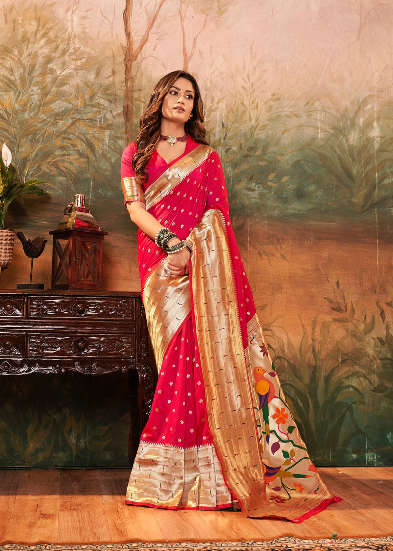 Magenta Colour Pure Paithani Silk Saree