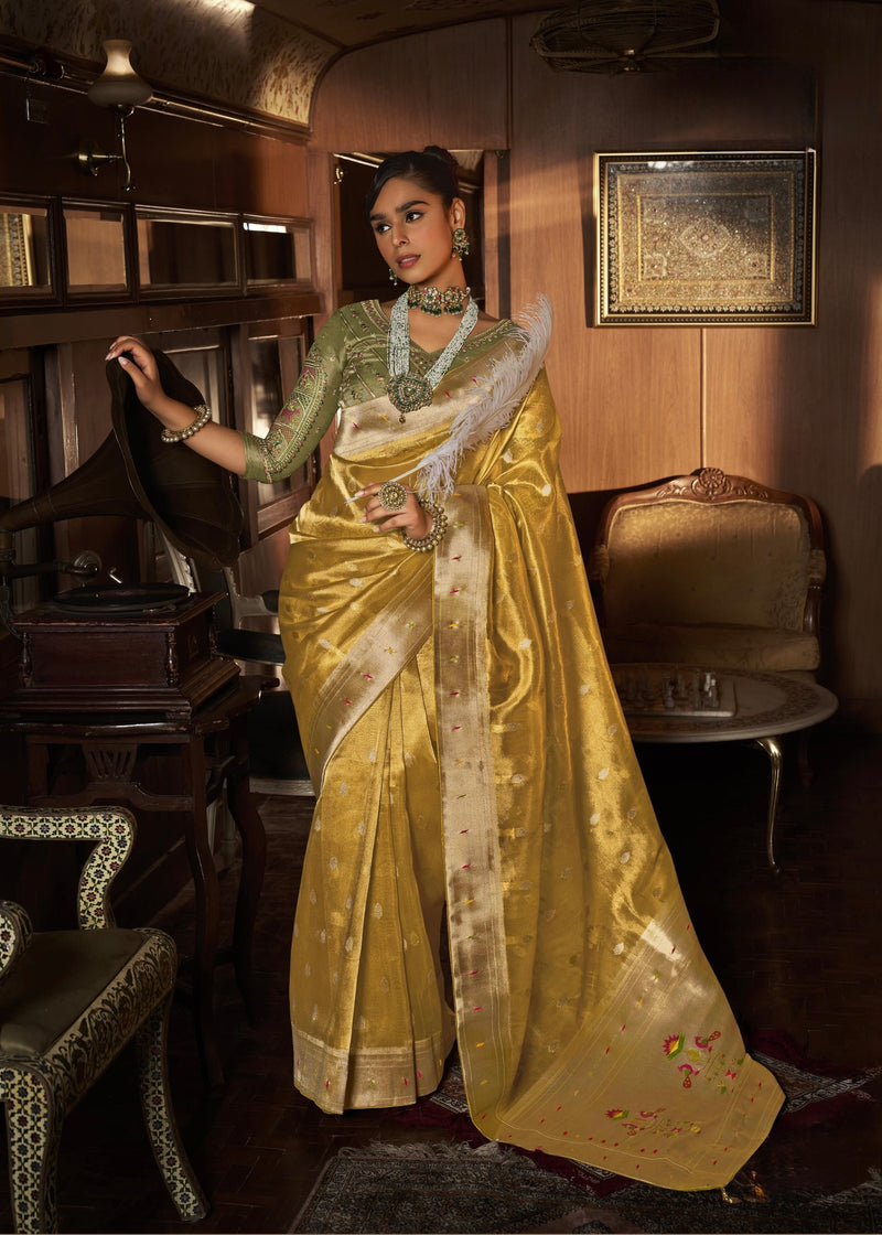 Canary Yellow Pure Tissue Paithani Silk Saree