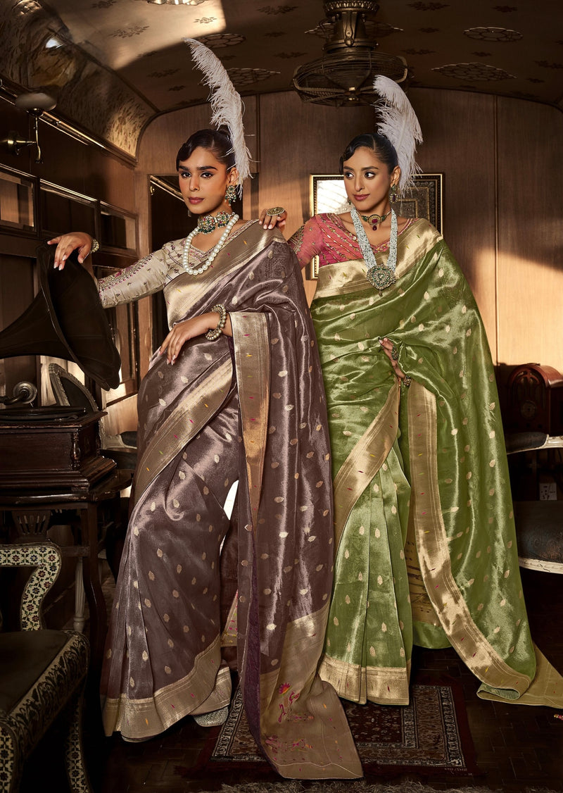 Pecan Brown Pure Tissue Paithani Silk Saree