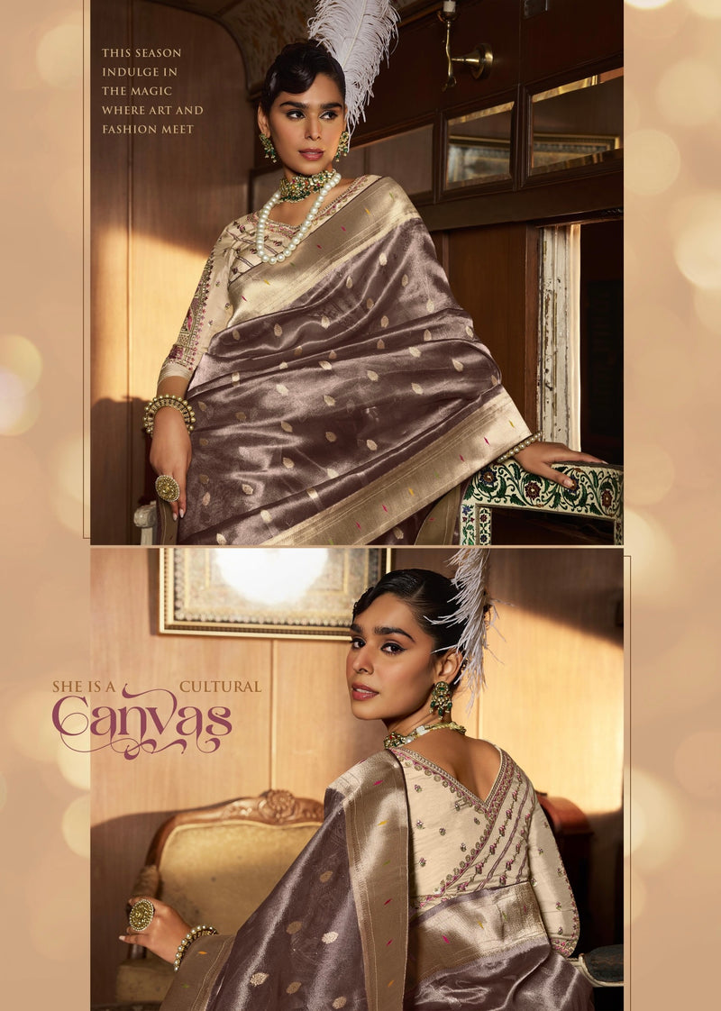 Pecan Brown Pure Tissue Paithani Silk Saree