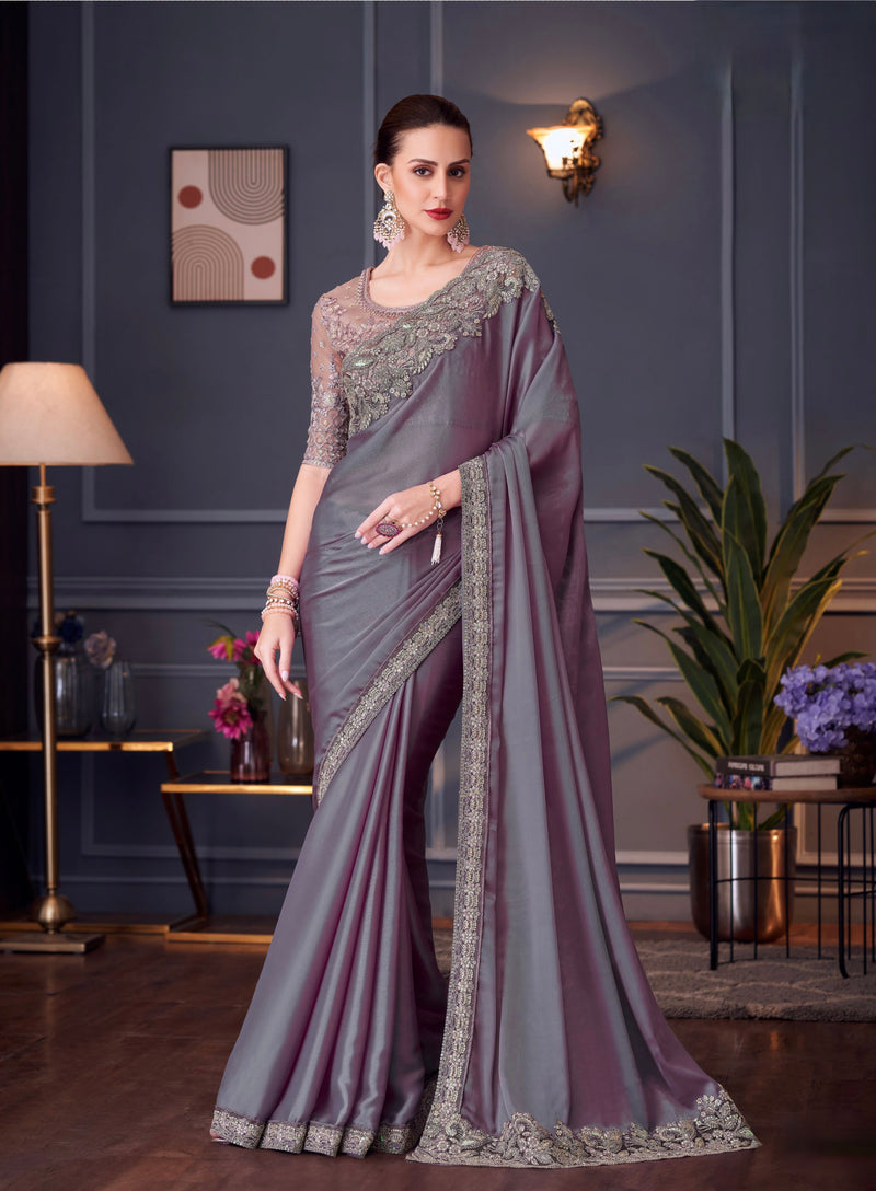 Purple Colour Georgette  Silk Designer Saree