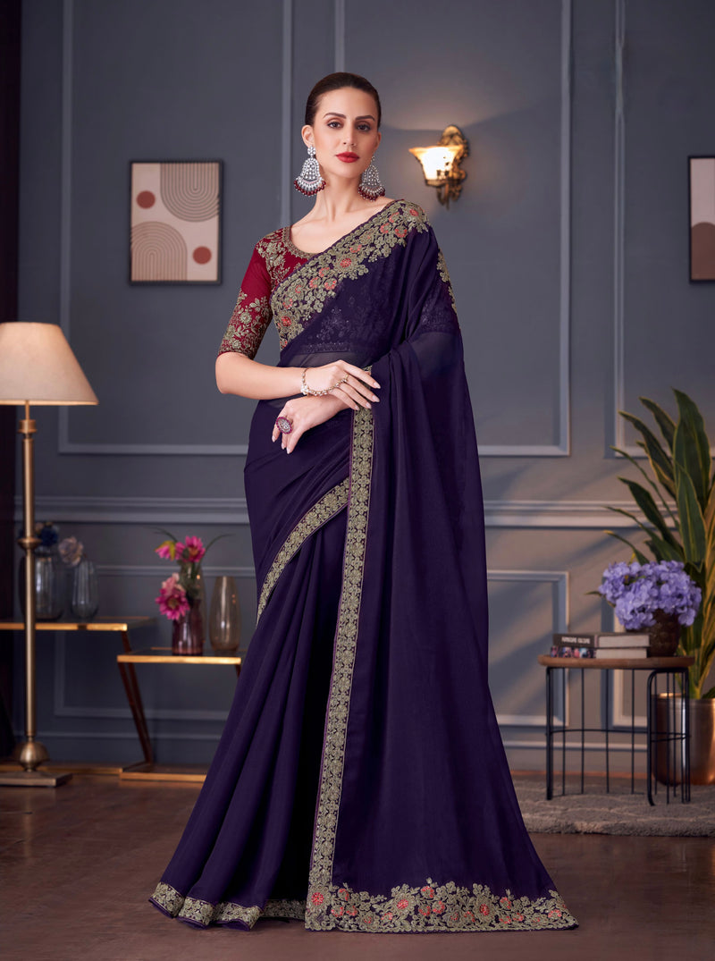 Purple Colour Georgette Silk Designer Saree