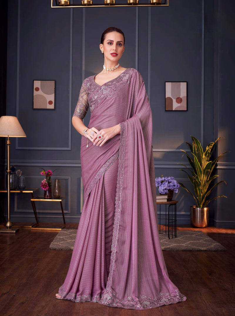 Purple Colour Chiffon Silk Designer Saree