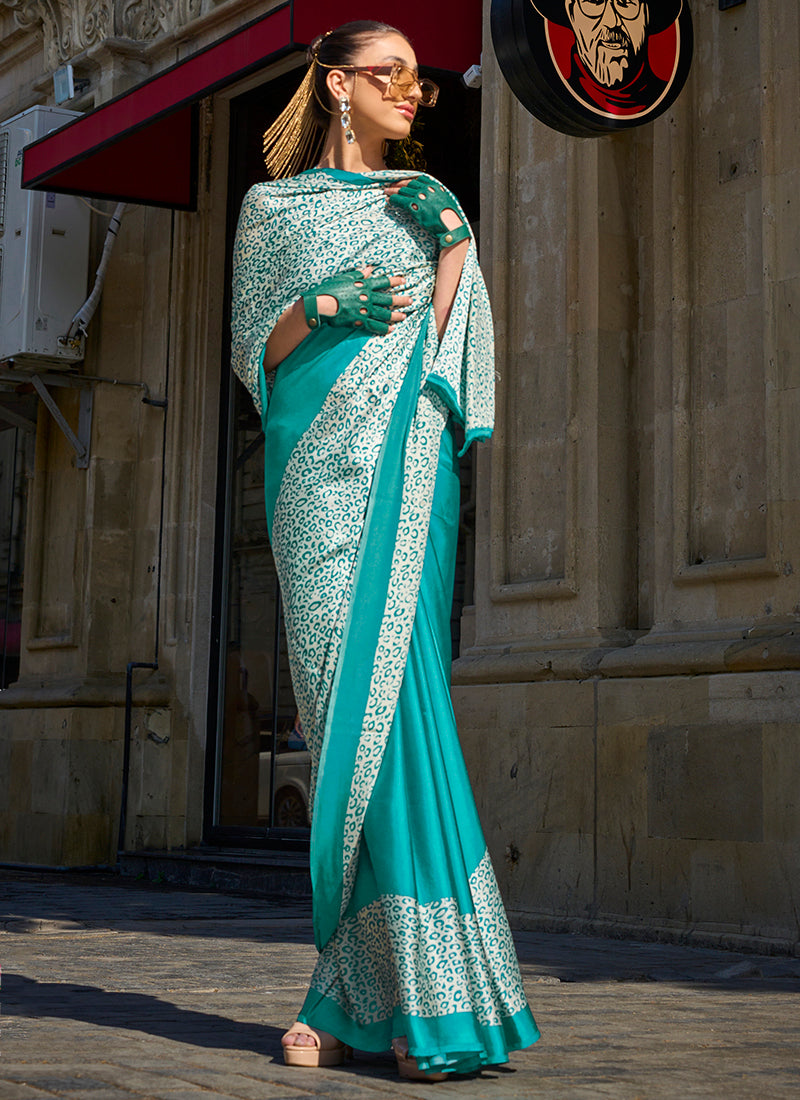 Multi Print work Satin Crepe Silk Saree