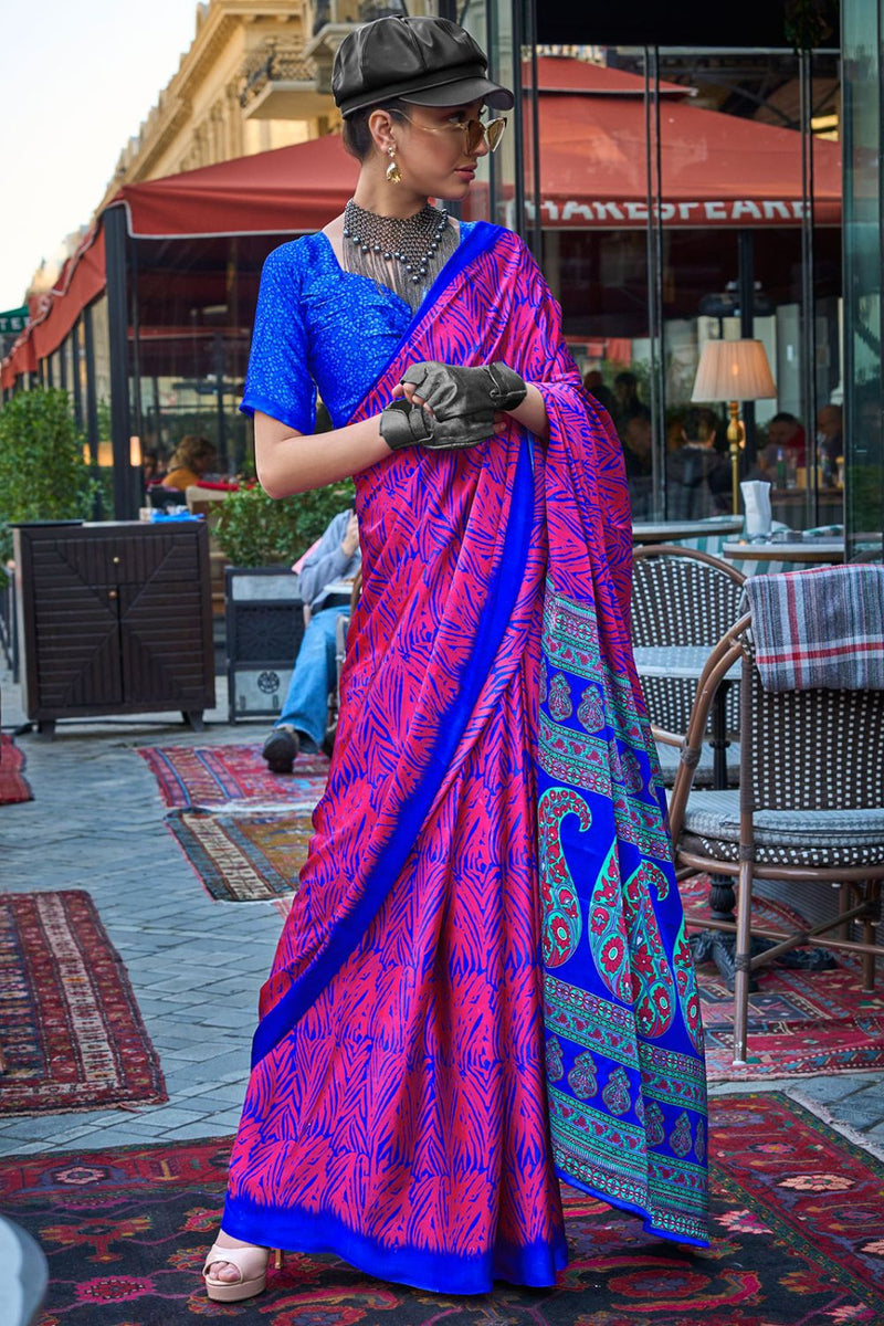 Multi Print work Satin Crepe Silk Saree