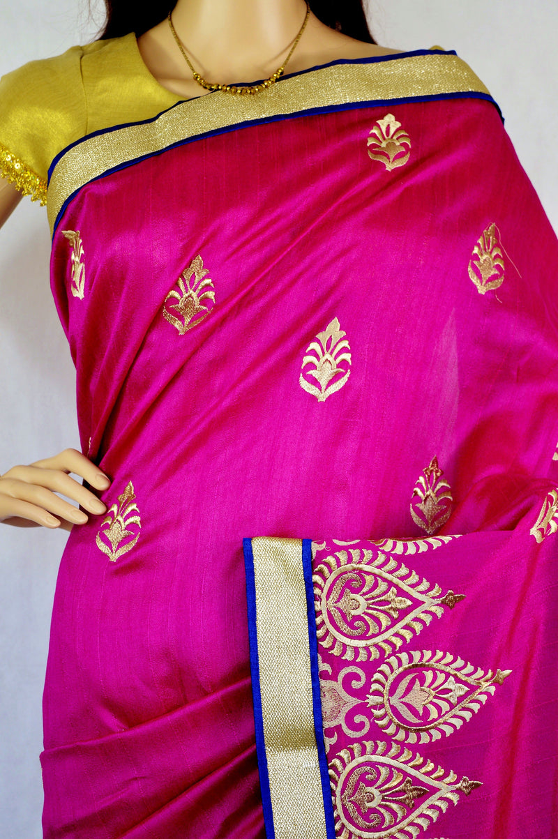 Influence Tassar  Fuchsia ,Blue & Gold Party Saree