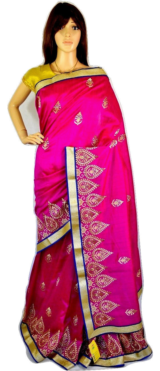 Influence Tassar  Fuchsia ,Blue & Gold Party Saree