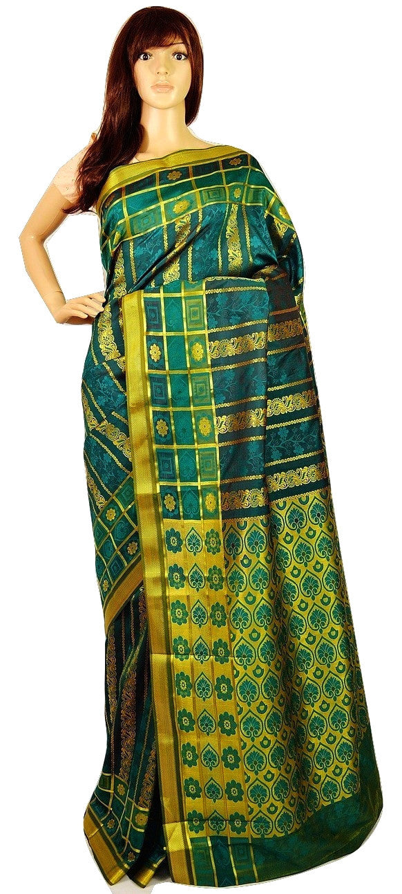 Dark Green & Gold Colour Kanchipuram Silk  Saree