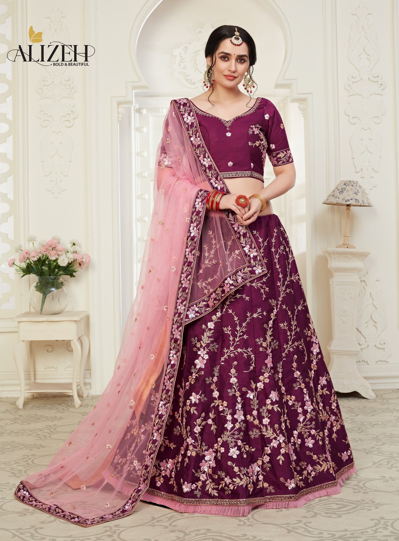 Embroidered designer jacquard bridal lehenga (hot pink) in Bangalore at  best price by Sampradaya Womens Couture - Justdial