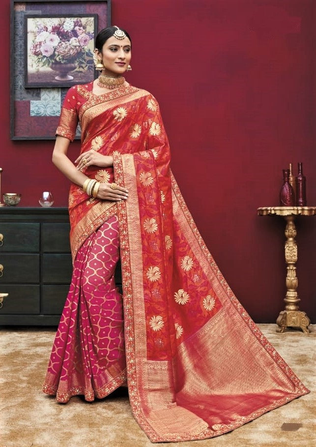 Red Kanchipuram Silk Saree With Hand Work Border – nandikasarees.co.uk