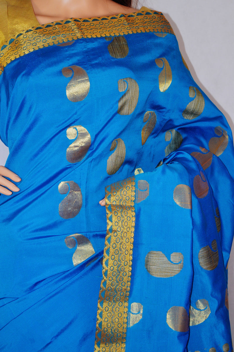 Beautiful Blue& Gold Art Silk Saree